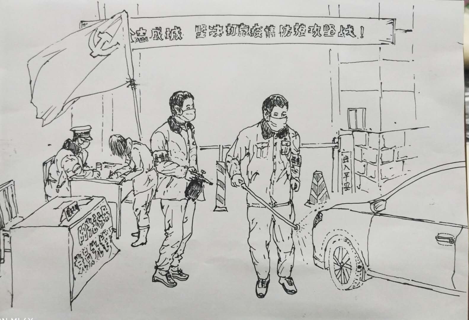 禹州画家张伟中以画战"疫"记录疫情防控场景